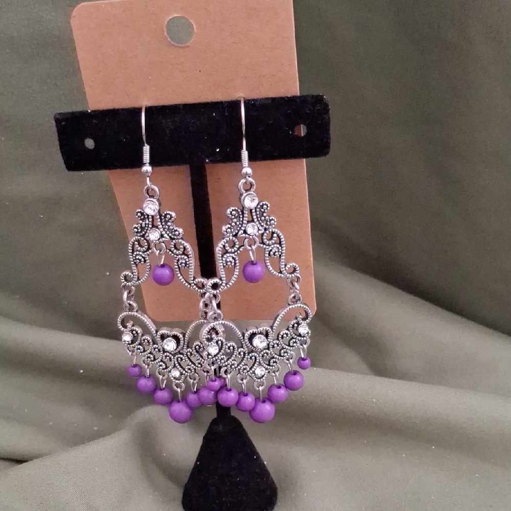 Paparazzi Silver and Purple Filigree Earrings